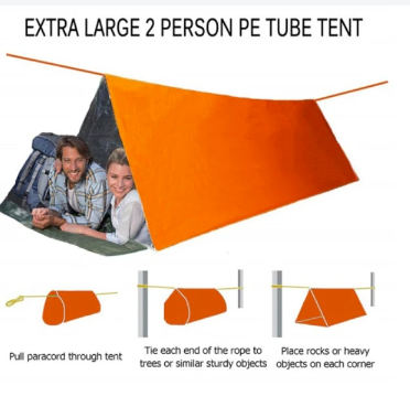 Nödtält 2 personer - Orange Silverfolie - Emergency Shelter Camping Survival Tent