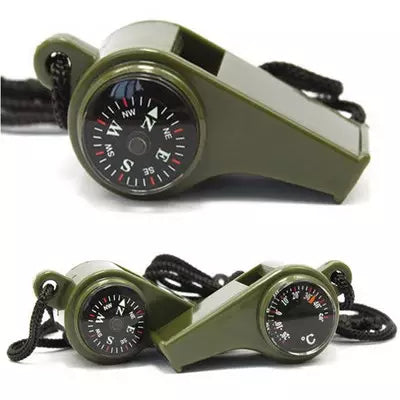 Nödvissla 3 IN 1 Vissla Termometer och Kompass - Survival Whistle Thermometer Compass