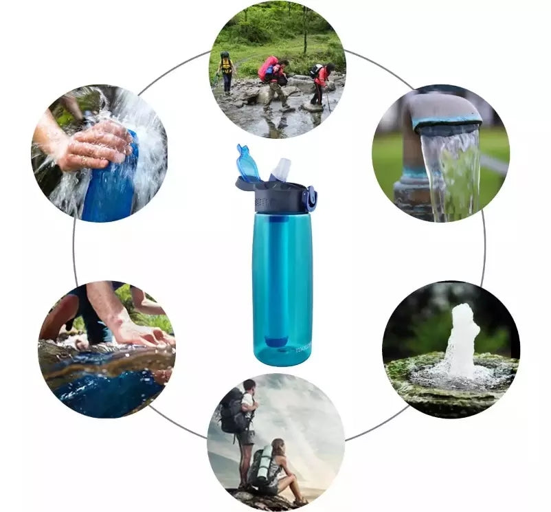 Filterflaska med sugrör - Vattenreningsfilter - 450ml - BPA Fri - Water Bottle With Straw