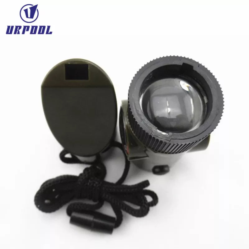 Multifunction 7 in 1 Verktyg - Vissla Kompass Förstoringsglas LED ficklampa Spegel Förvaringsask Termometer- Whistle Compass Thermometer Magnifier Viewfinder Whistle