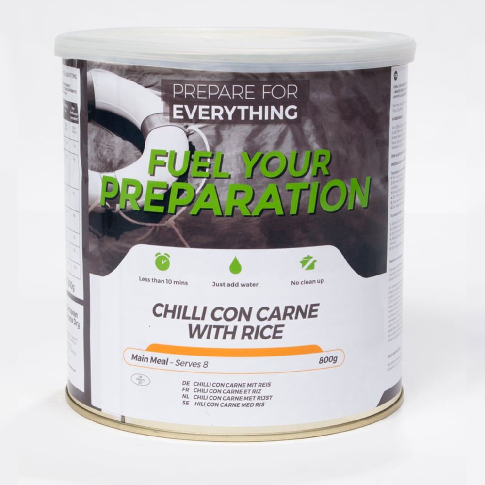 Chilli Con Carne med Ris Burk 8 portioner - Frystorkad - Chilli Con Carne Tin - Fuel Your Preparation. ca 25 års hållbarhet.